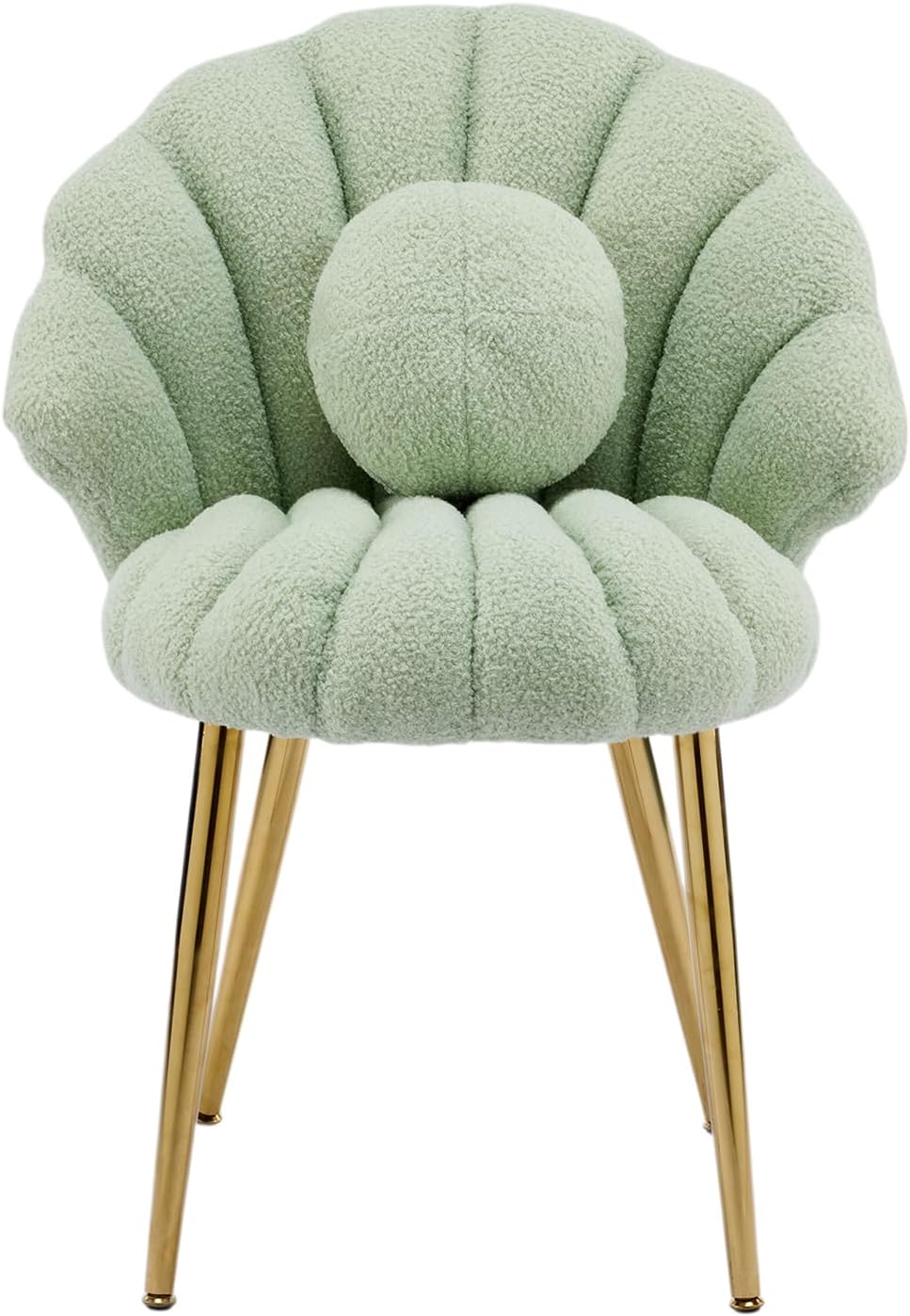 VINGLI Shell-Shaped Teddy Fleece Accent Vanity Chair with Back,Comfy Green an...