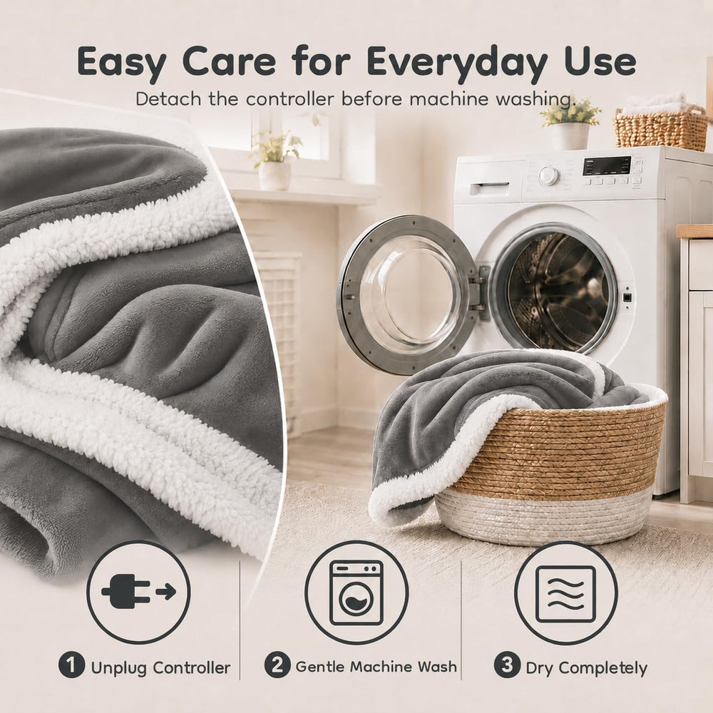 Electric Heated Blanket Full Size 72"x 84", Flannel & Sherpa fo...