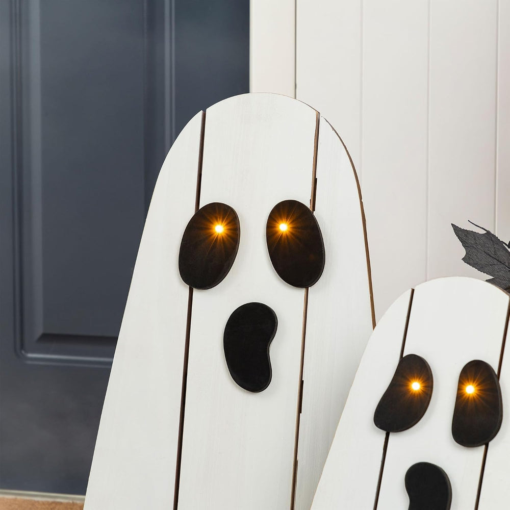 Glitzhome Set of 2 Halloween Lighted Wood Ghost Porch Decor - 24" H &...