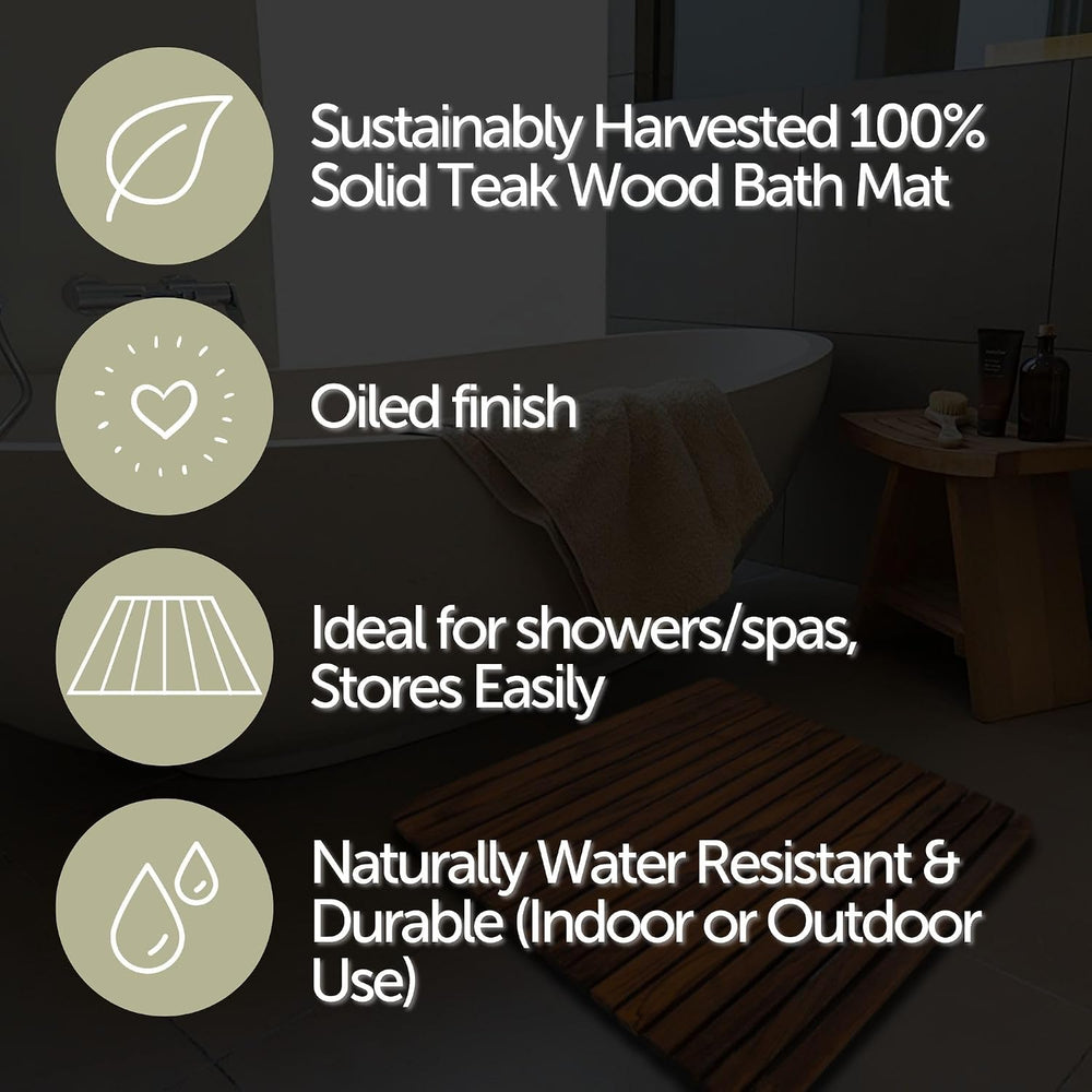 Nordic Style Premium Teak Shower and Bath Mat for Indoor and Outdoor Use - No...