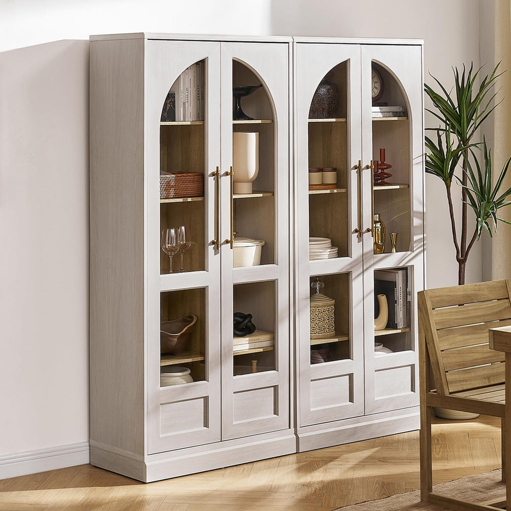 mopio Blake Tall Display Cabinet, Kitchen Buffet Pantry Cupboard, Trophy Disp...