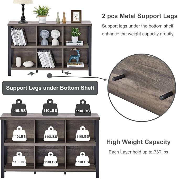 FATORRI Rustic 6 Cube Storage Organizer with Shelf, Wood and Metal Cubby Book...