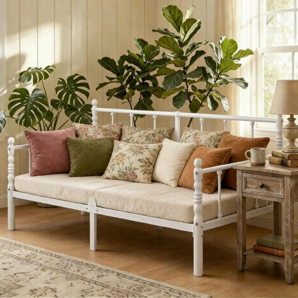 14 Inch Twin Metal Daybed Frame with Classic Headboard