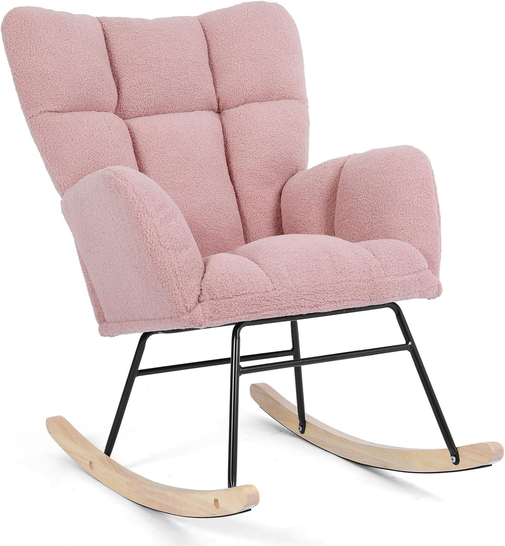 Teddy Upholstered Glider Rocking Chair, Comfy Accent Armchair