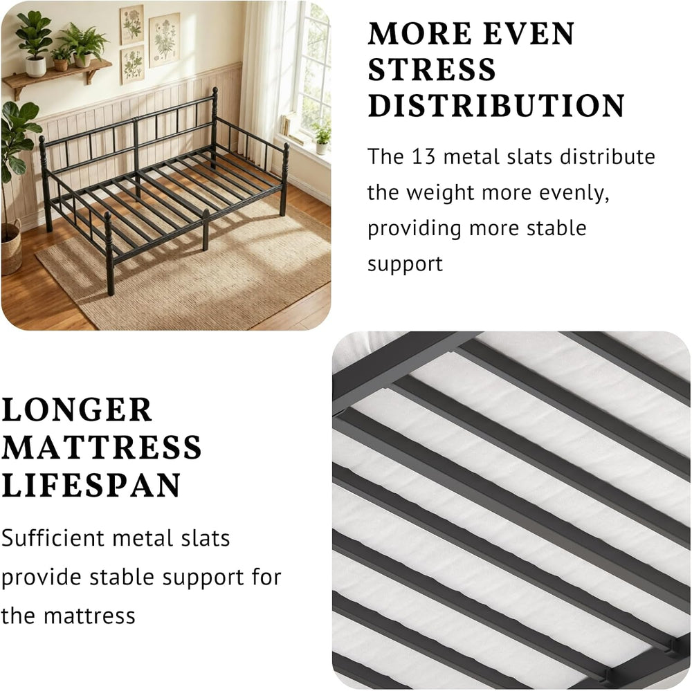 12 Inch Twin Metal Daybed Frame with Vintage Headboard