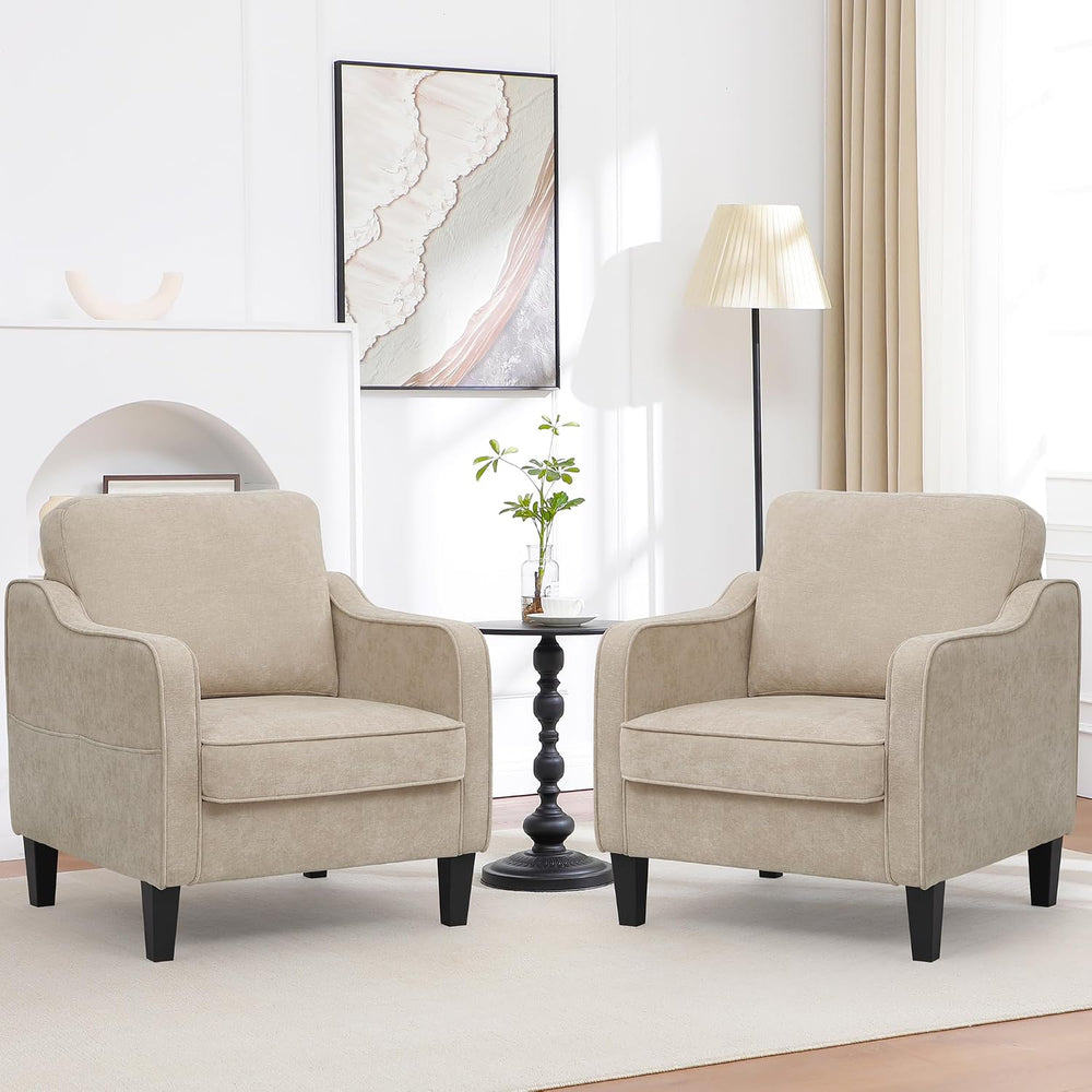 Accent Chairs Set of 2, Upholstered Living Room Chair with Side Pockets, Mid ...