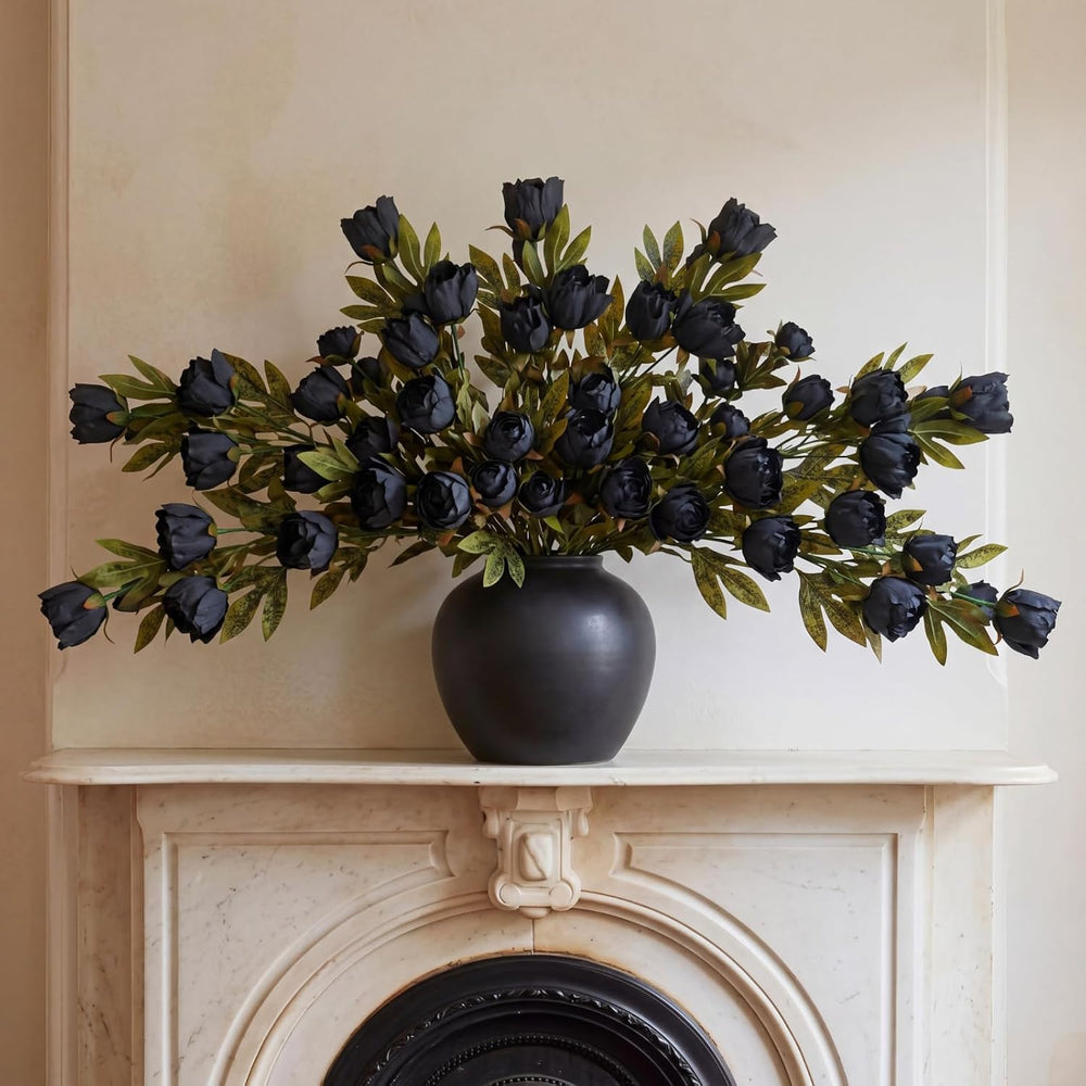Thiccywoov Faux Silk Peony Artificial Flowers Stem for Vase,8 Pcs,Black