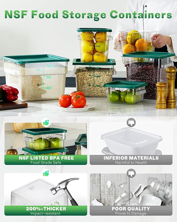 12QT NSF Food Storage Containers: 6PCS Commercial Clear Food Storage Containers