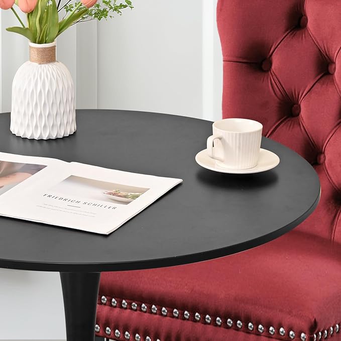 3-Pieces 31.5" Round Dining Table Set for 2, Black Dining Table & Ve...