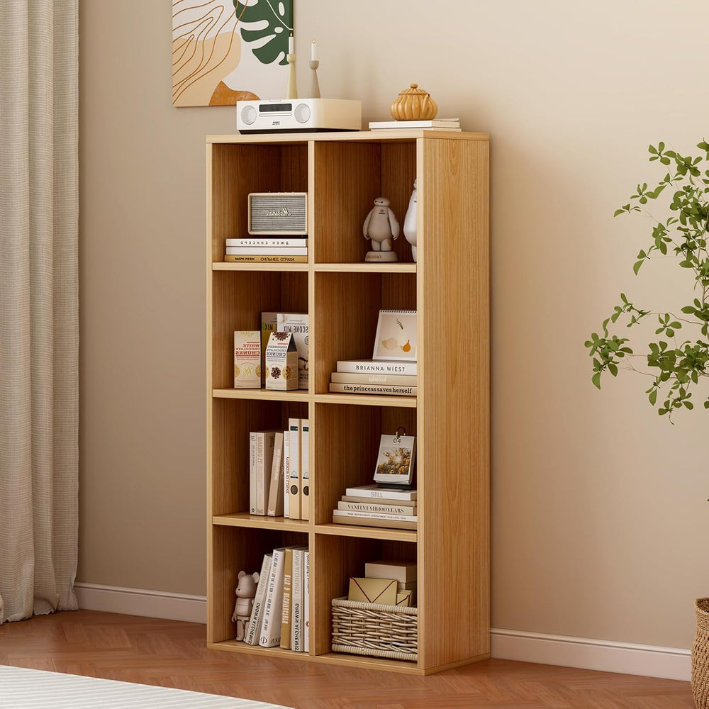 8-Cube Storage Shelf Bookcase - Wooden 4-Tier Floor Standing Open Bookshelf f...