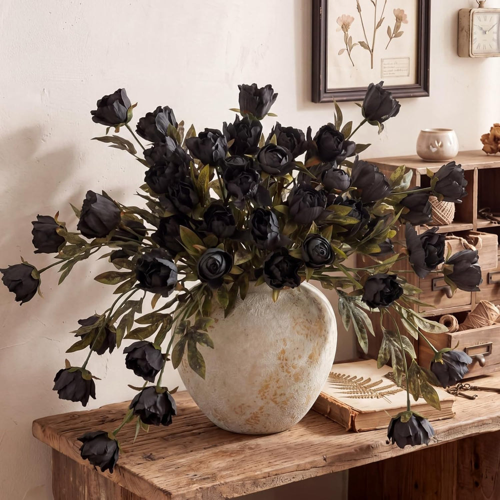 Thiccywoov Faux Silk Peony Artificial Flowers Stem for Vase,8 Pcs,Black