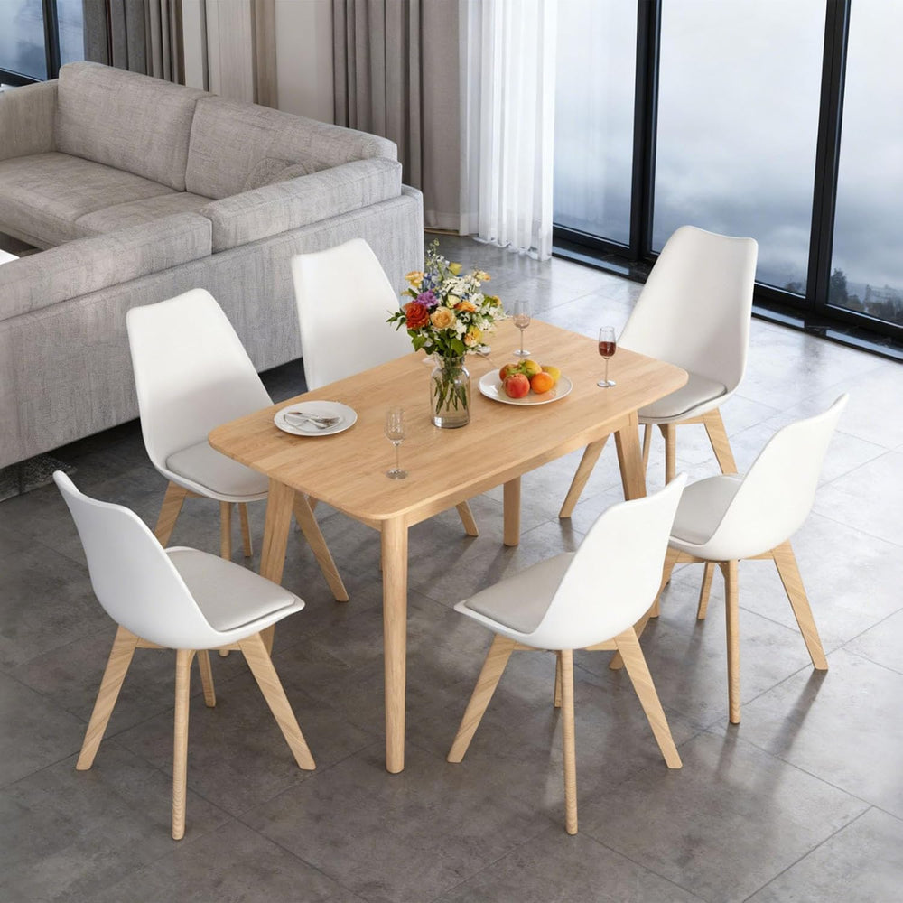 Dining Chairs Set of 4, Modern Leather Kitchen Chairs with Wood Legs | White ...