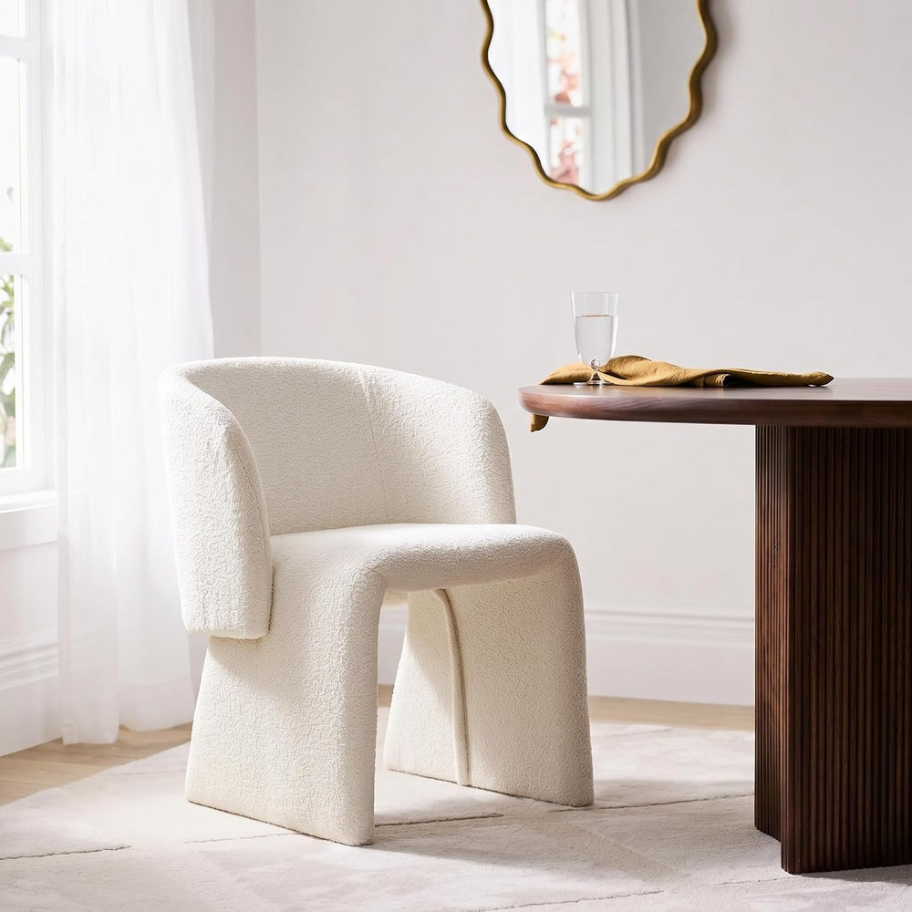 NORDICANA Barrel Dining Room Chair with Arms, Off-White