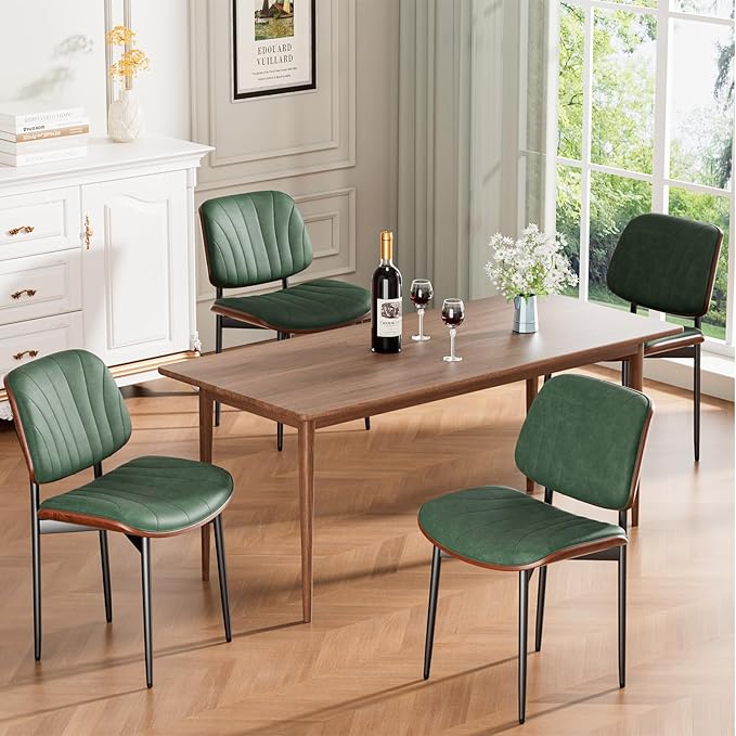 Dining Chairs Set of 2, Mid-Century Modern Upholstered PU Leather Chairs with...