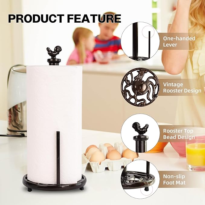 Cast Iron Rooster Paper Towel Holder