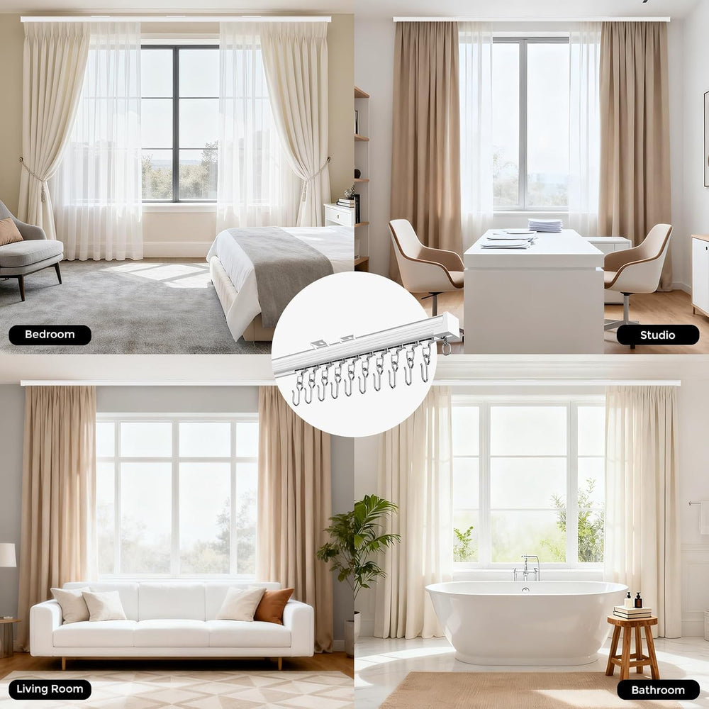 Ceiling Curtain Track White 6-9 ft Heavy Duty Ceiling/Wall Mount Rail