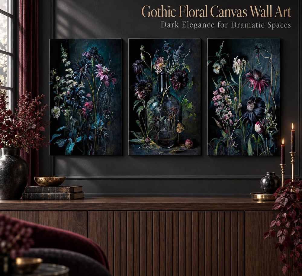 hijyord 3 Pcs Dark Academia Floral Canvas Wall Art 16x24in