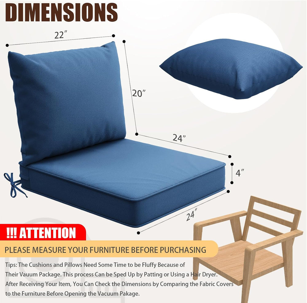 Outdoor Seat Cushions, 24"x24"x4", Set of 4