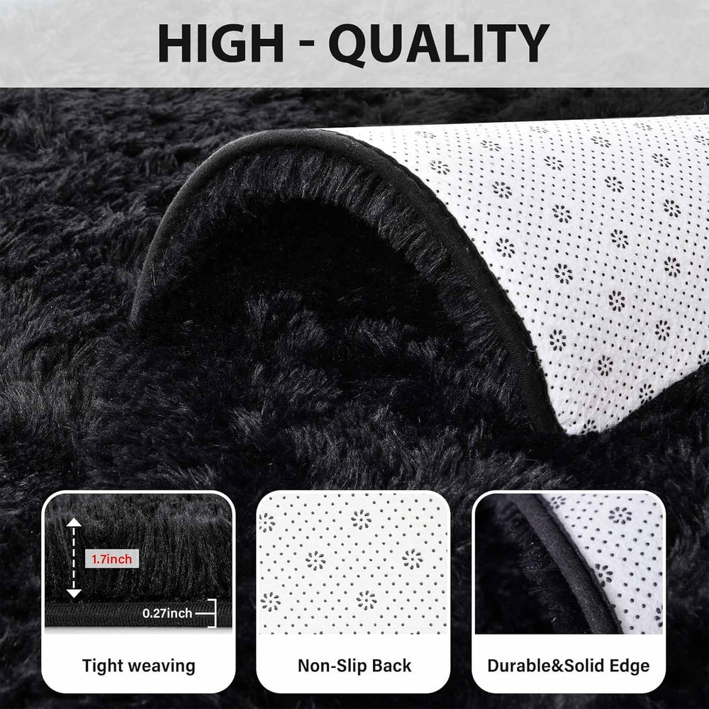 FinReฬc Home 8x10 Non-Slip Fluffy Area Rugs for Living Room (Black)