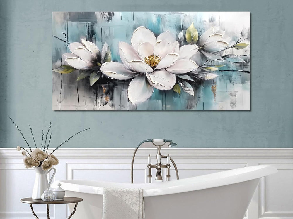 Ardemy Teal Magnolia Wall Art Flower Textured Floral Canvas Large 58"x29...