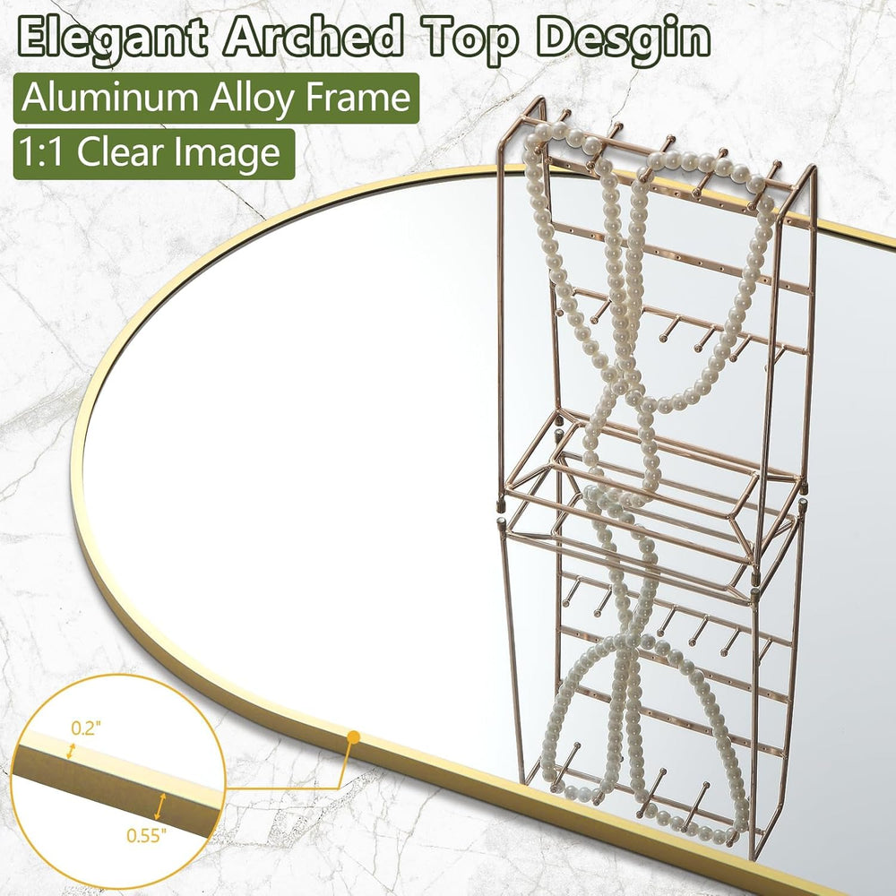 Arched Full Length Mirror, 70"x26" Free Standing Floor Mirror, Gold