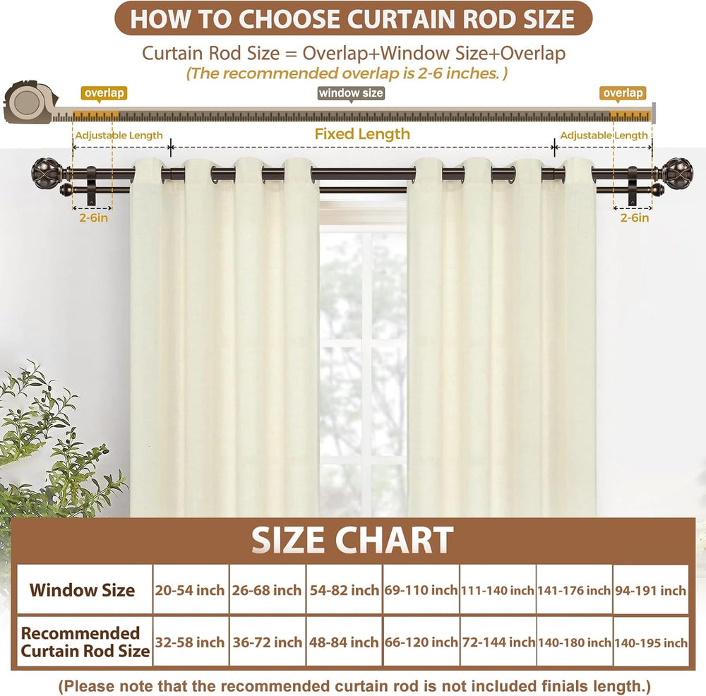 KAMANINA Double Curtain Rods for Windows 72 to 144 Inch, Adjustable, Bronze