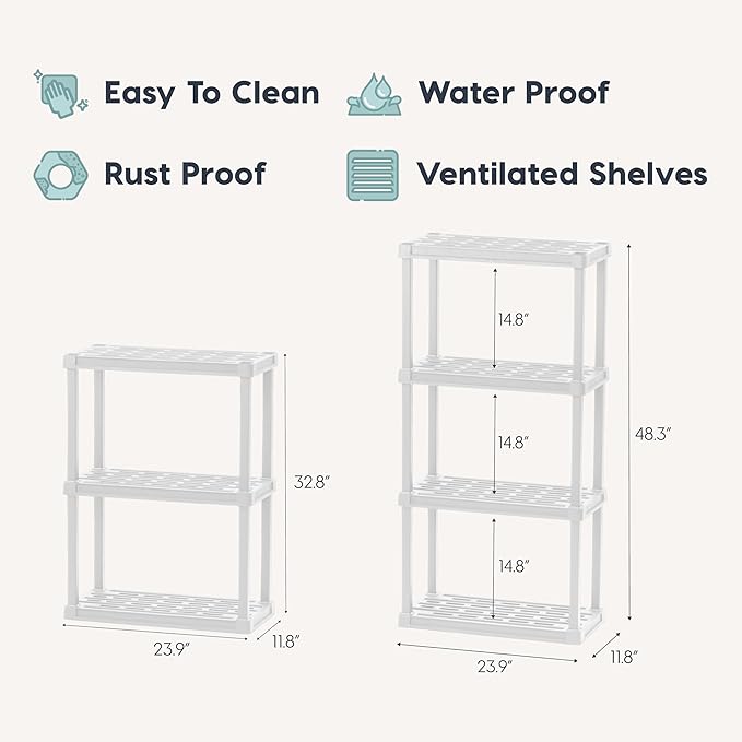 IRIS USA 4-Shelf Light Duty Plastic Storage Shelves, 200lb Capacity, Medium