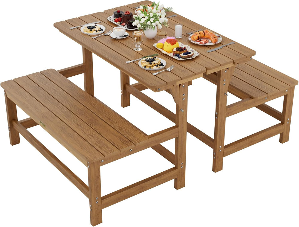 YEFU Convertible Bench Picnic Table, 2-in-1 Foldable Outdoor Bench, Teak