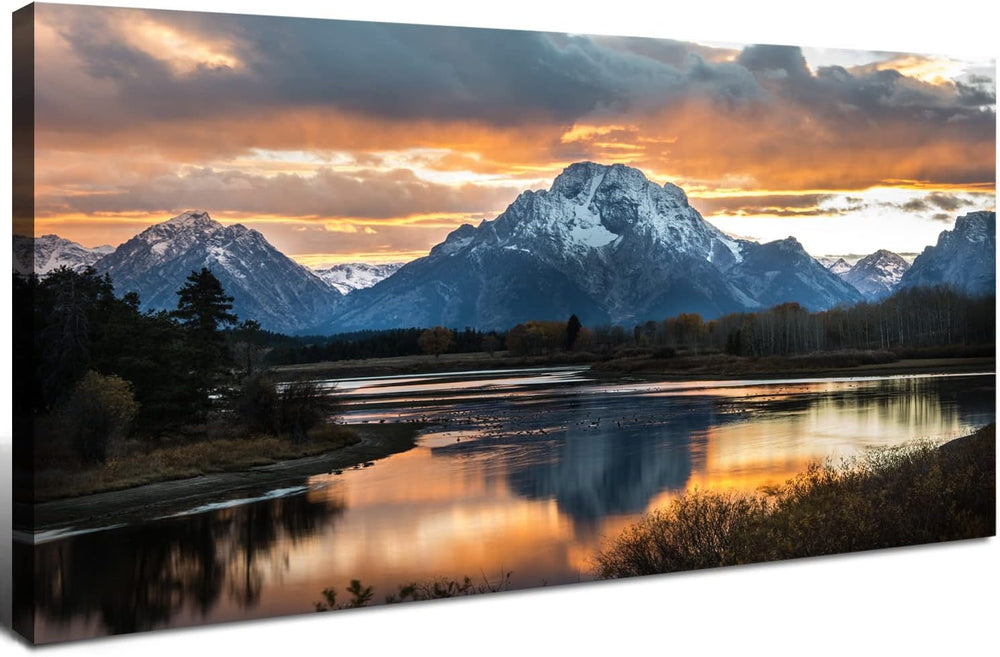 Sunset Mountain Wall Art for Living Room Nature Grand Teton Landscape Canvas ...