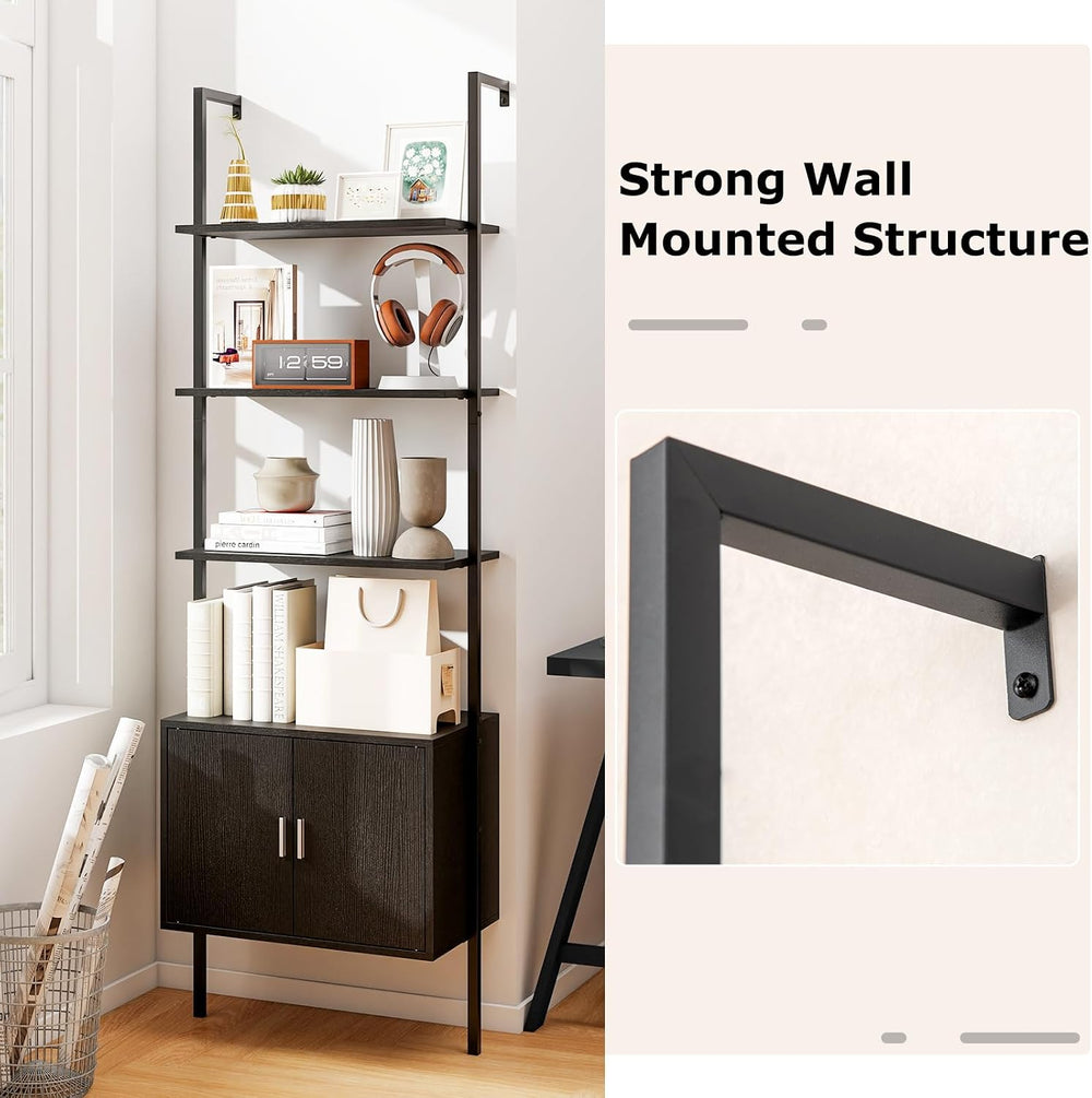 Giantex 72.5" Ladder Bookshelf with Cabinet, 5-Tier Tall Wall-Mounted Sh...
