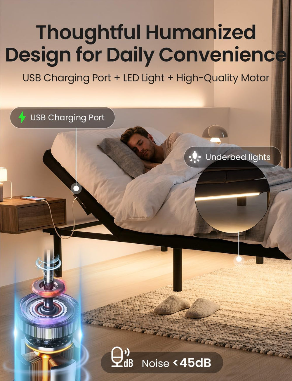 Twin XL Adjustable Bed Frame with Massage,Dual Motors Electric Bed Base