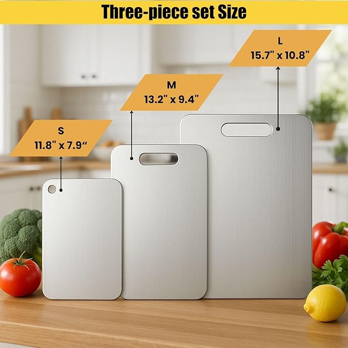Titanium Cutting Board Set of 3, 100% Pure Titanium Chopping Board