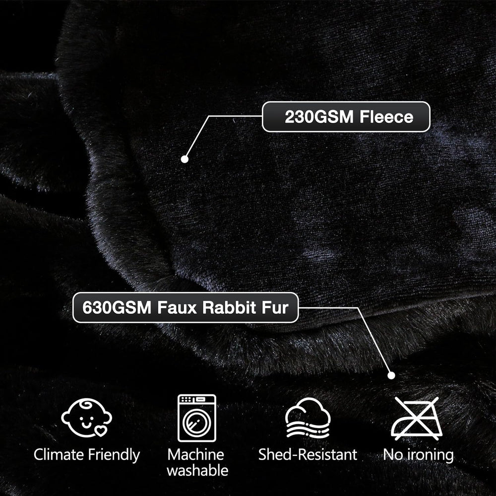 Black Fluffy Thick Fur Throw Blanket 50x60 for Bed Couch Office Chair Bunny S...