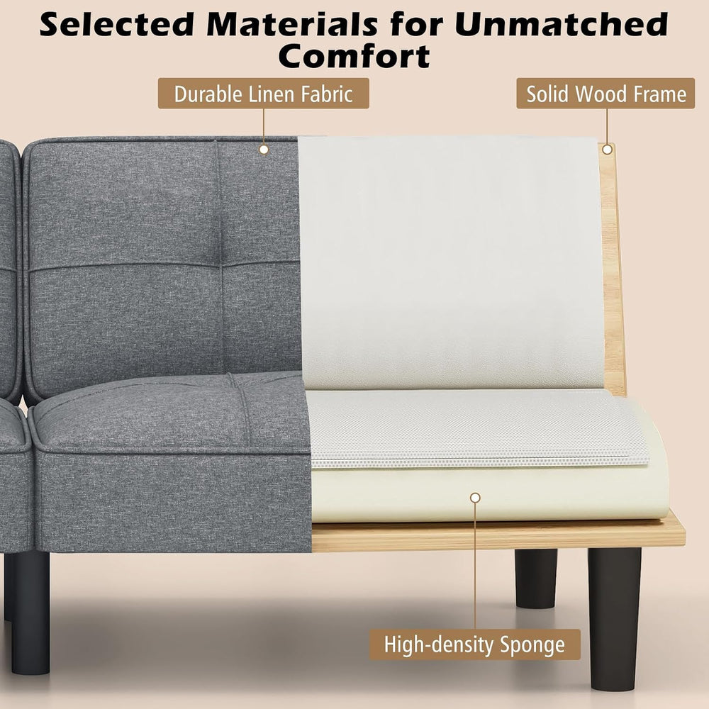 KOMFOTT Convertible Futon Sofa Bed, Upholstered Folding Linen Sleeper Couch w...