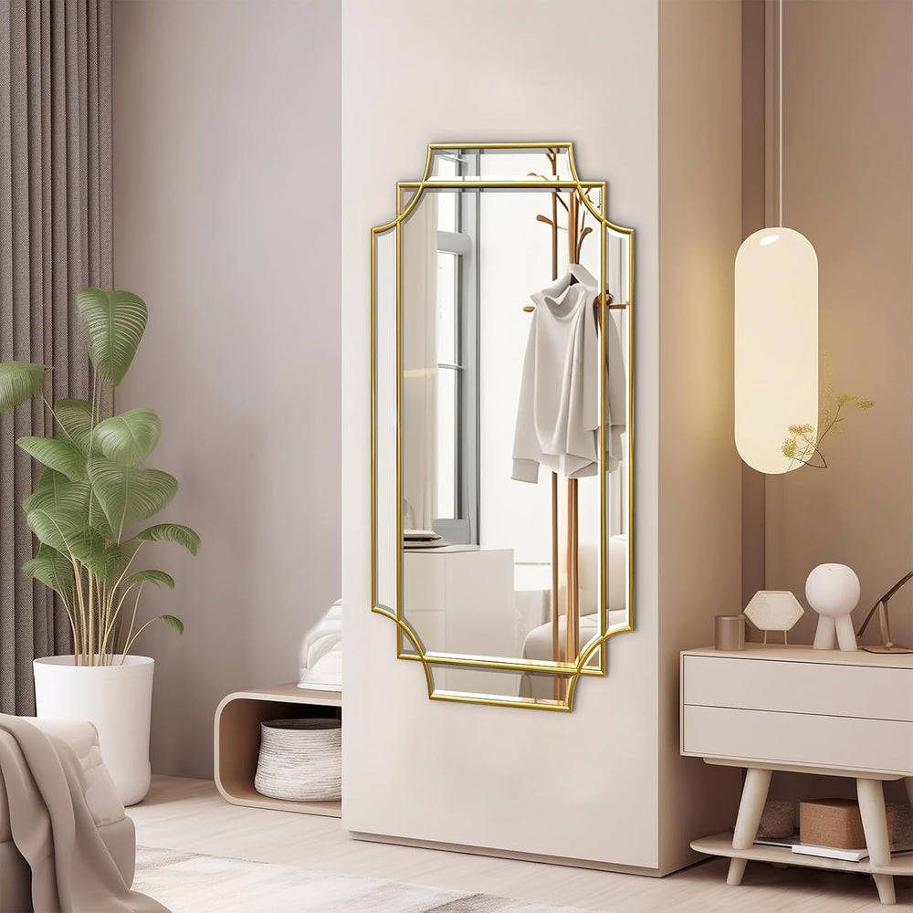 HQiJun Wall Mirror Full Length, 47" x 24" Gold Wood Framed Full Bod...