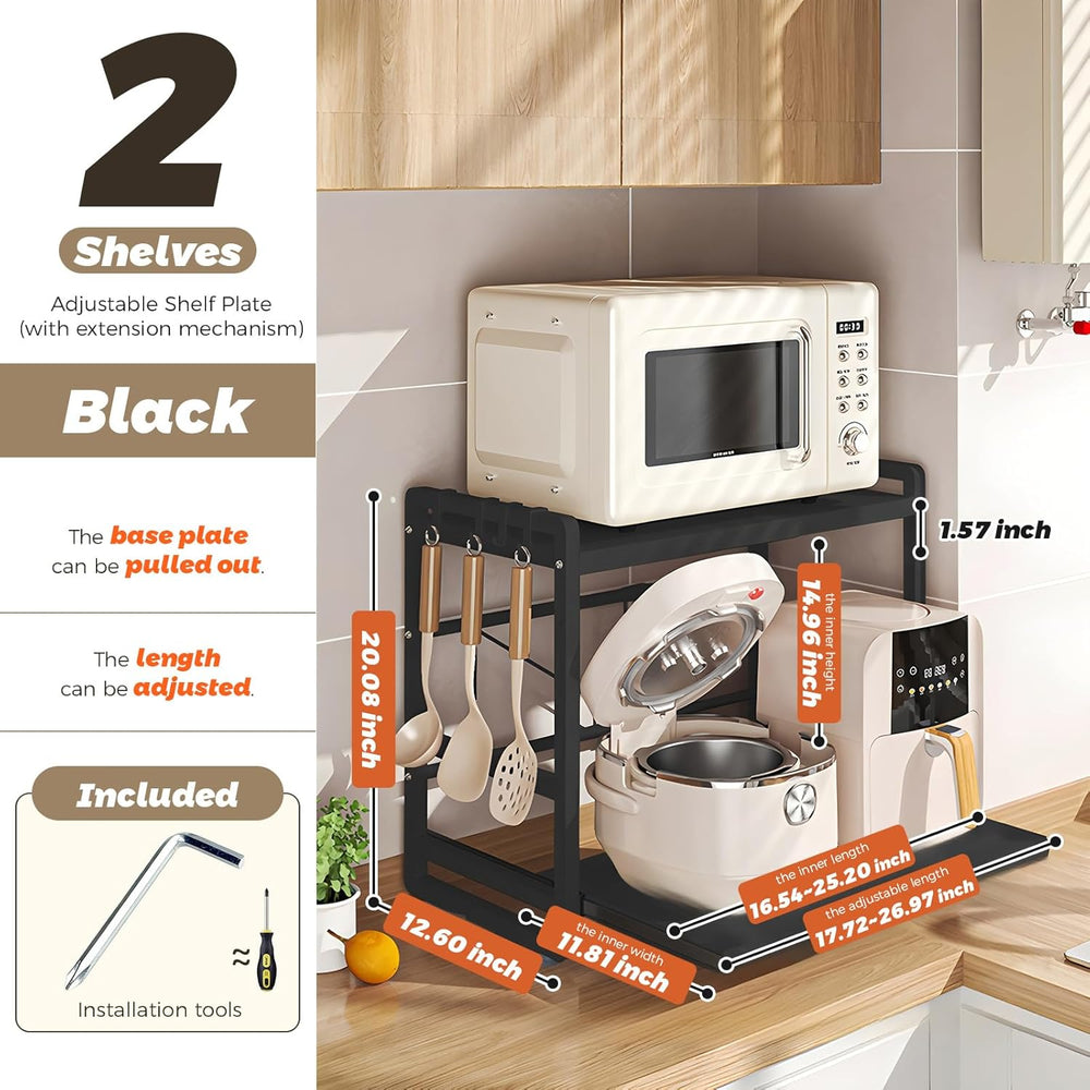 2-Tier Microwave Rack - Height Adjustable & Extendable Kitchen Shelf with...
