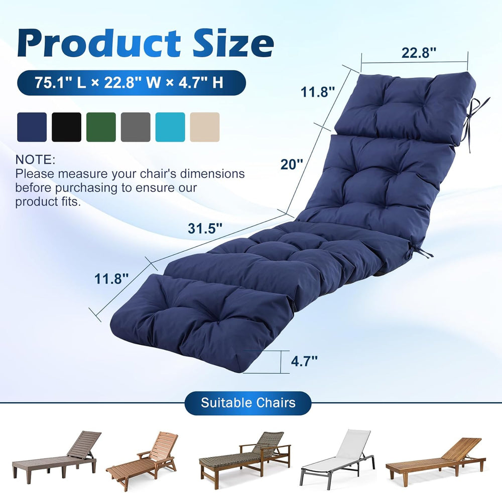 Chaise Lounge Cushions Outdoor, Waterproof & Fade Resistant Patio Lounge ...