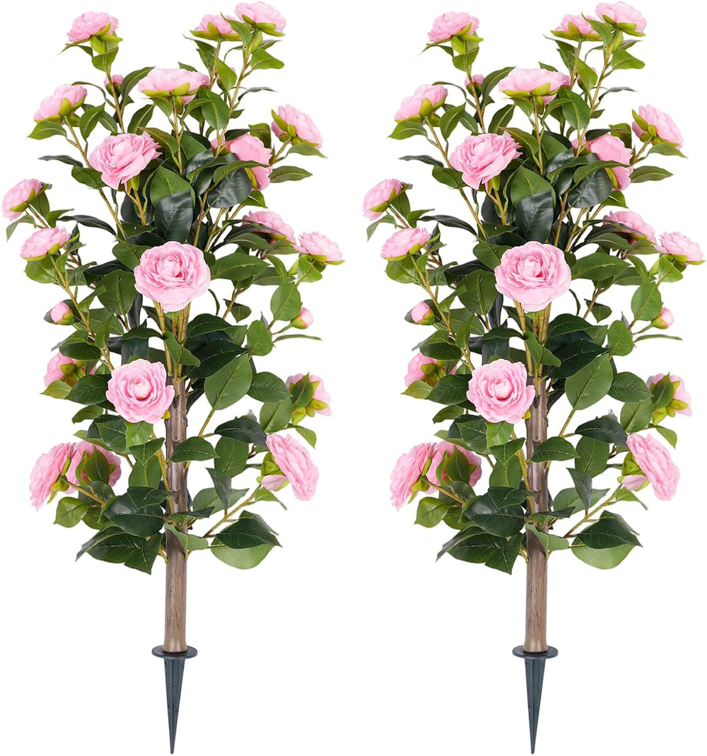 DLD 2-Pack 3FT UV Resistant Red Artificial Camellia Flowers, Vibrant Faux Cam...