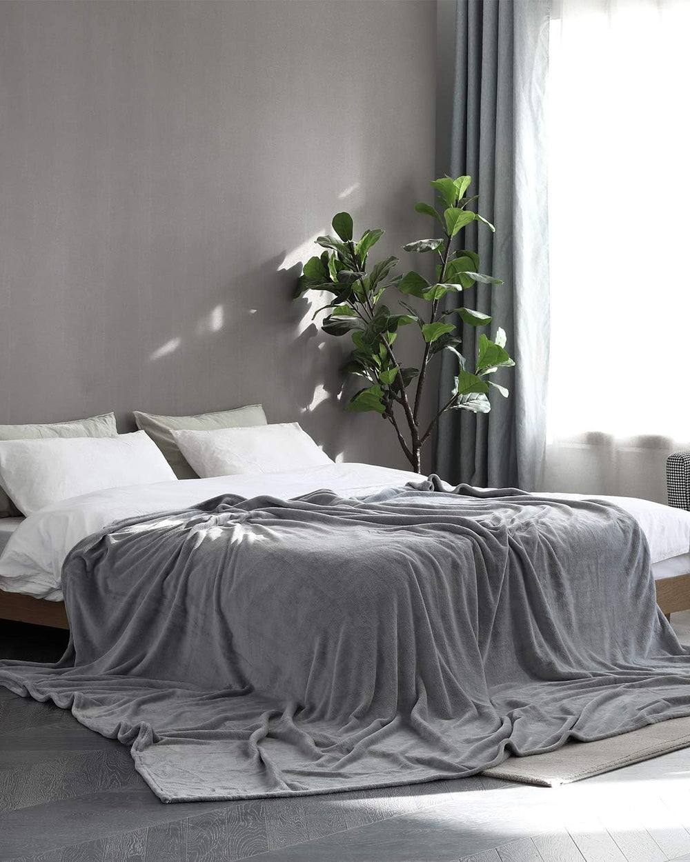 Fleece Blanket King Size Grey Lightweight Super Soft Cozy Luxury Bed Blanket ...
