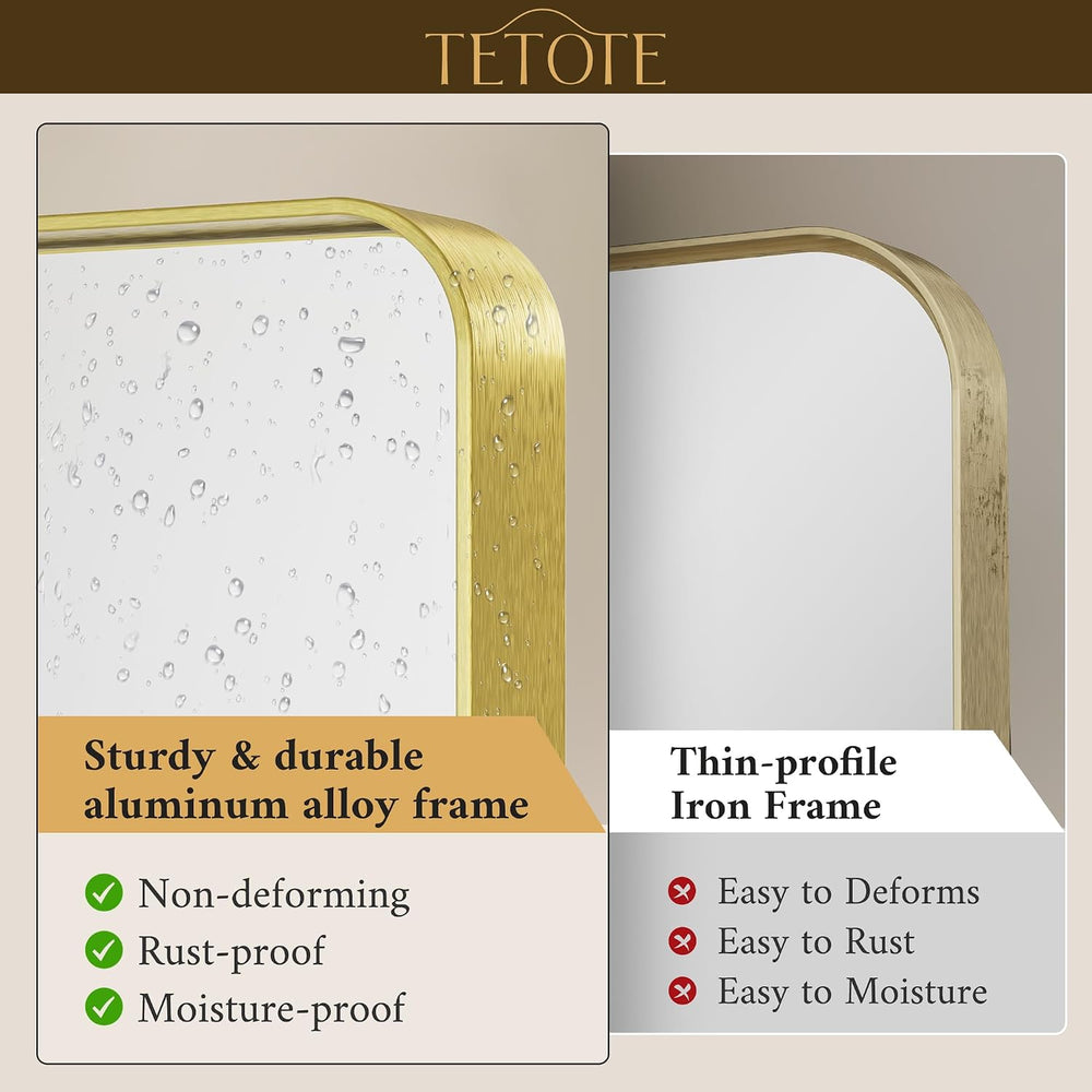 Brushed Gold Bathroom Mirror, 24 x 36 Inch Metal Framed Mirror, Brushed Brass...