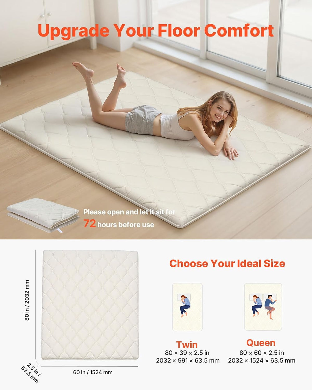 VEVOR Japanese Floor Mattress, Futon Mattress, 100% High Density Comfortable ...