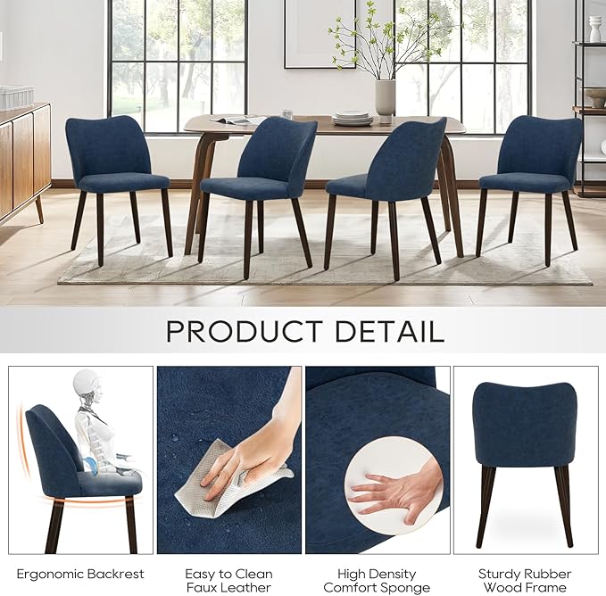 COLAMY Upholstered Dining Chairs Set of 2, Modern PU Leather Dining Room Kitc...
