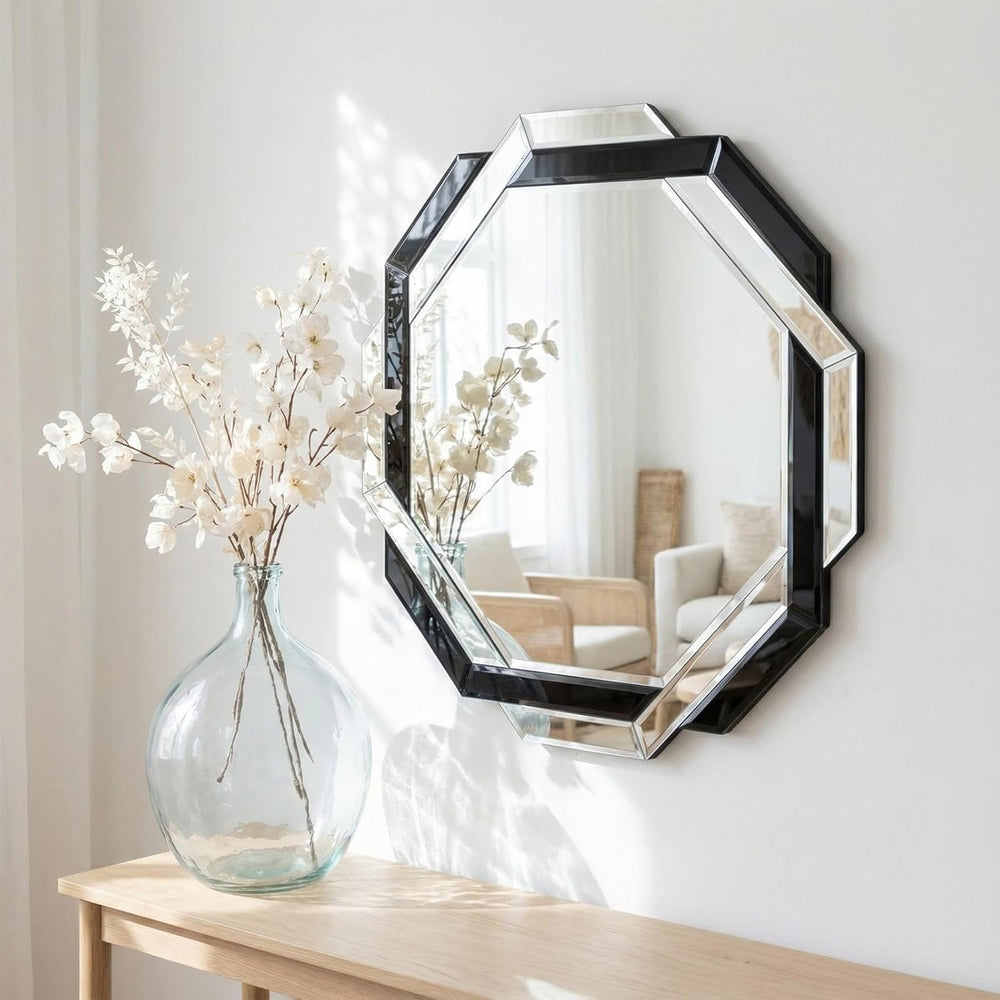 Vercraft Black Bathroom Mirror 20"×20" Decorative Beveled Edge Fram...