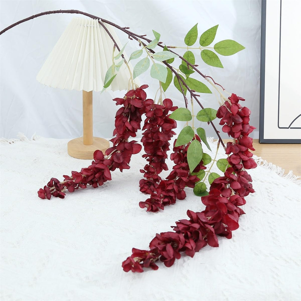 4pcs 47.2in Artificial Fake Wisteria Hanging Flower Garland Silk(crimson)
