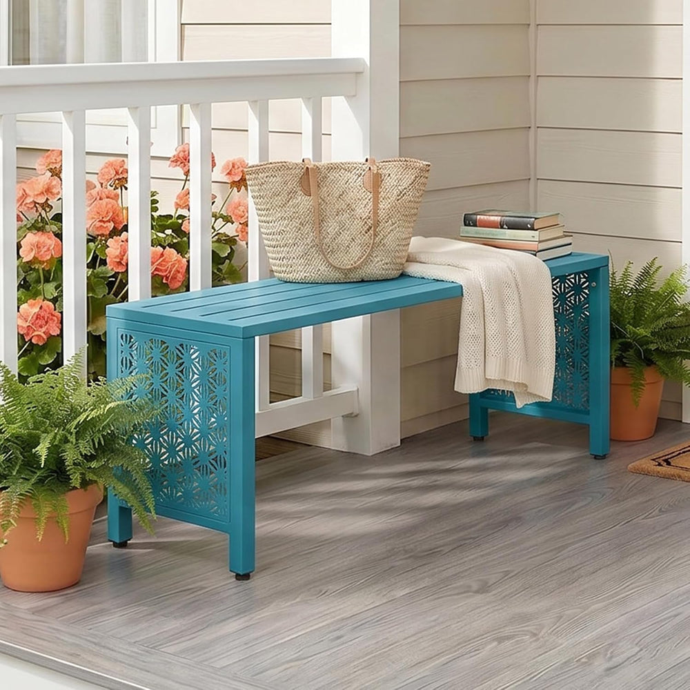 VINGLI 40in Outdoor Metal Bench, All-Weathe Backless Patio Bench with Slatted...