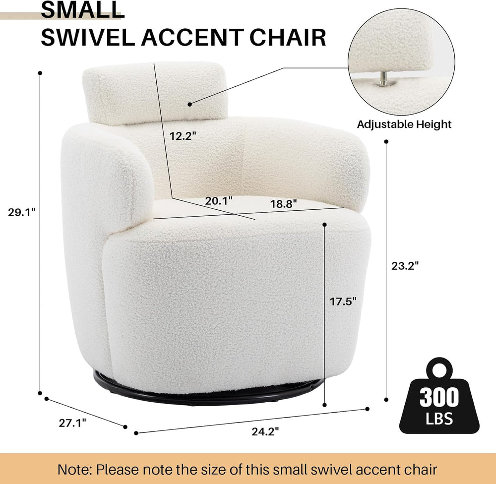 Small Swivel Accent Chair,360° Barrel Armchair, Adjustable Headrest
