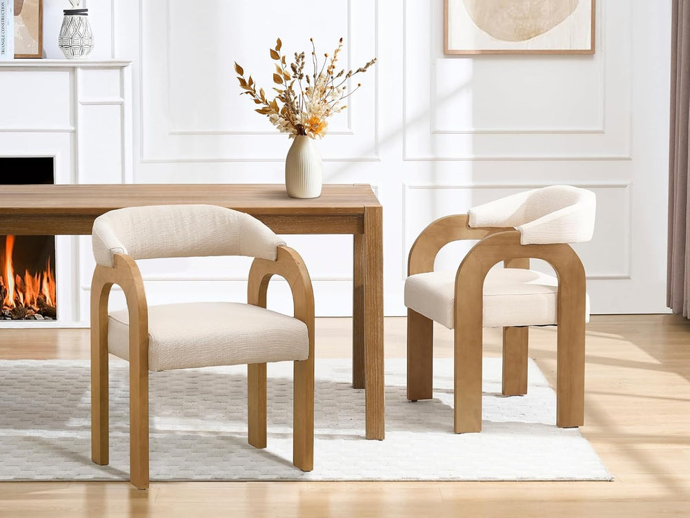 Farmhouse Dining Chairs Set of 4 - Upholstered Armchairs with Linen Cushions ...