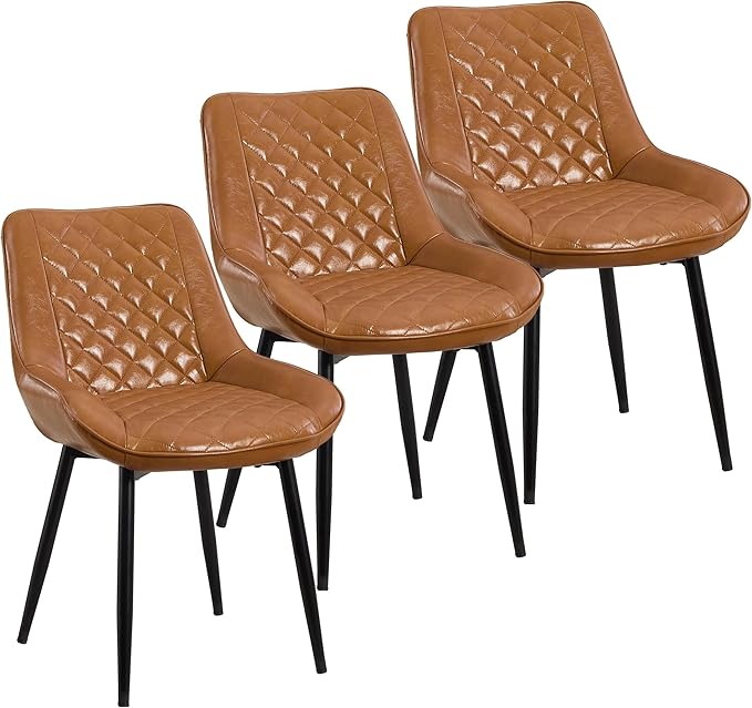 Dining Chair Set of 3, Modern Dining Chairs with Thick Cushions, Faux Leather...