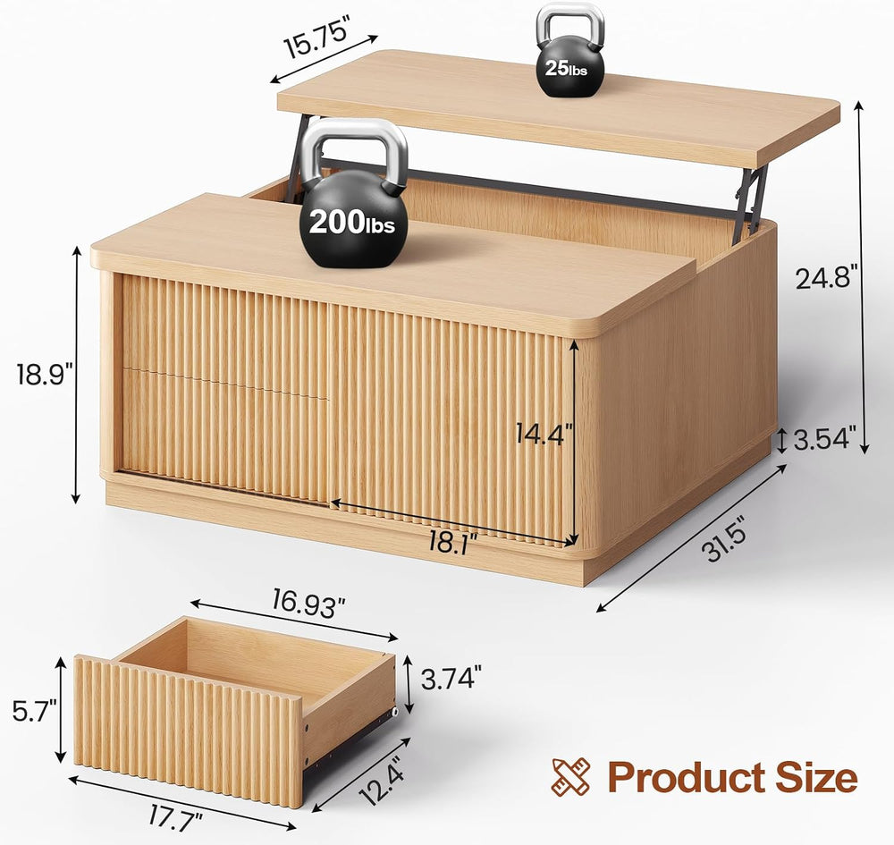 Itaar 39.4'' Lift Top Coffee Table with Storage, Fluted Coffee Tables...