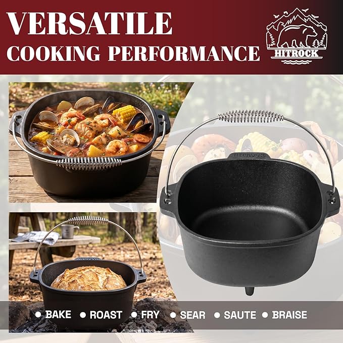 HITROCK Cast Iron Camp Dutch Oven